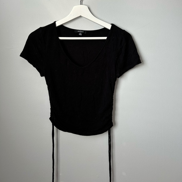Cut Out Drawstring Cropped T-Shirt - Picture 1 of 2